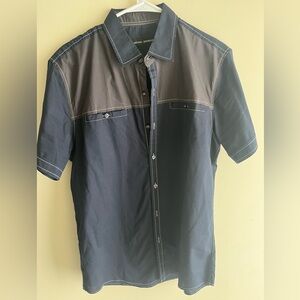 Michael Brandon Navy and Gray Button-Up Shirt